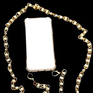 iPhone 11 case with gold chain and faux pearls